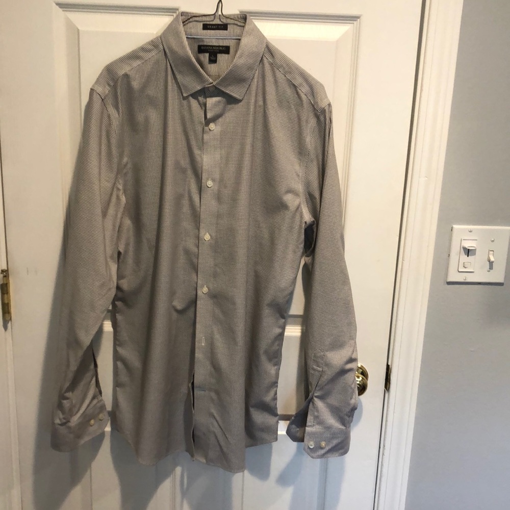 Banana Republic  men’s dress shirt checked pattern gray/white size L grant fit